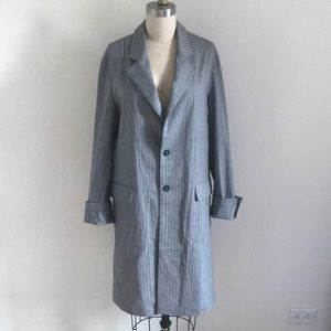 Zara Man Long Lightweight Gray Striped Coat